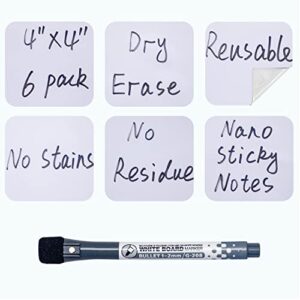 kopyoehn dry erase sticky notes, reusable whiteboard stickers for all smooth surfaces, washable and removable easy to post for office, home, classroom, 4x4 inch, 6 pack