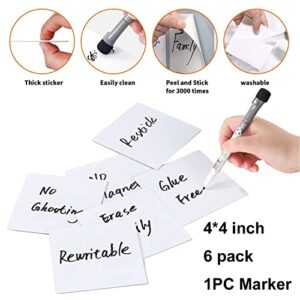 KopYoeHn Dry Erase Sticky Notes, Reusable Whiteboard Stickers for All Smooth Surfaces, Washable and Removable Easy to Post for Office, Home, Classroom, 4X4 inch, 6 Pack