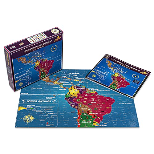 Latin America & Caribbean Map Puzzle – Map of South America – Jigsaw Puzzle-Educational History – 100 Piece Puzzles –The New World Continent – Mexico | Brazil | Chile | Peru | Colombia | South America