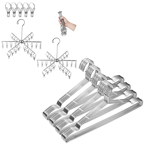 WYCQKL 40 Pack Metal Hangers and 2 Pack Total 48 Clips Laundry Drying Rack