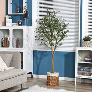 Ferrgoal Artificial Olive Trees 5Ft Fake Olive plant with Basket Faux Plants Indoor Outdoor Fake Tree in pot Slik Plants for Home Decor Office Living Room Perfect Housewarming Gift Green 1Pack