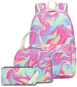 ledaou backpack for girls school bag kids bookbag teen backpack set daypack with lunch bag and pencil case (blue purple)