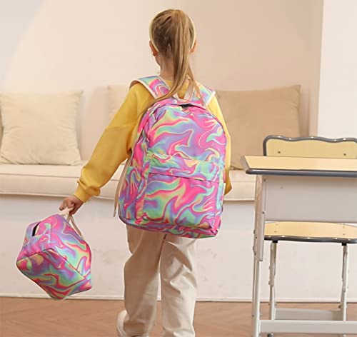 LEDAOU Backpack for Girls School Bag Kids Bookbag Teen Backpack Set Daypack with Lunch Bag and Pencil Case (Blue Purple)