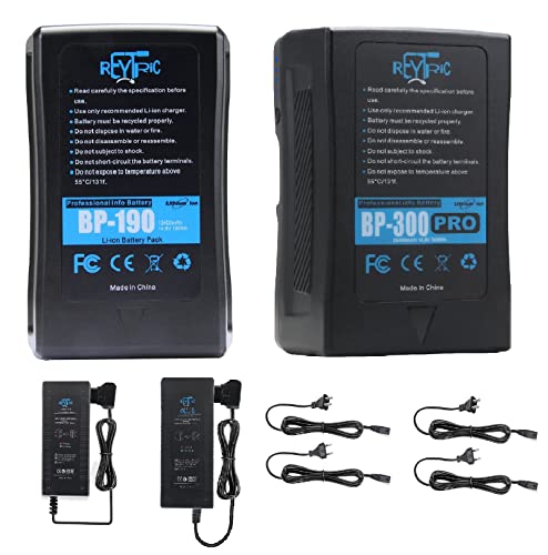 REYTRIC 190Wh and 300Wh V Mount/V-Lock Battery Series with Two D-Tap Charger 13400mAh and 20400mAh