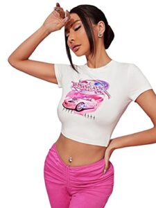 soly hux women's y2k graphic crop top short sleeve sexy cute t-shirts tee crop top white xs