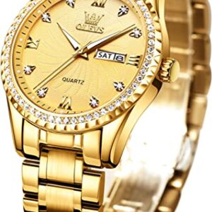 OLEVS Mens Watches Diamond Luxury Gold Business Dress Wrist Watch Quartz Stainless Steel Day Date Waterproof Luminous