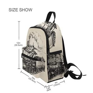 AUUXVA Kids Backpack for Boys Girls Vintage Steam Locomotive Train Toddler Backpack Travel Elementary Kindergarten Preschool Bookbag with Chest Strap