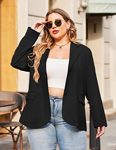 IN'VOLAND Women Plus Size Blazer Casual Open Front Notched Lapel Jackets Blazer Long Sleeve Black