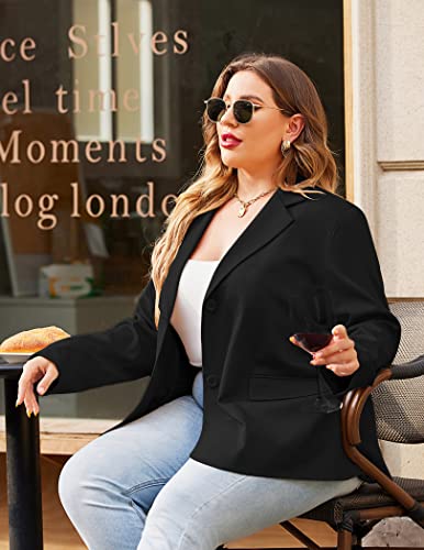 IN'VOLAND Women Plus Size Blazer Casual Open Front Notched Lapel Jackets Blazer Long Sleeve Black