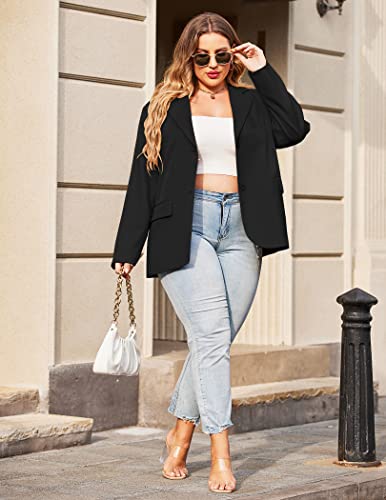 IN'VOLAND Women Plus Size Blazer Casual Open Front Notched Lapel Jackets Blazer Long Sleeve Black