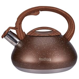 tea kettle, 2.5 liter loud stovetop whistling teakettle with cool grip ergonomic handle food grade stainless steel teapot for tea, coffee, milk marbling brown