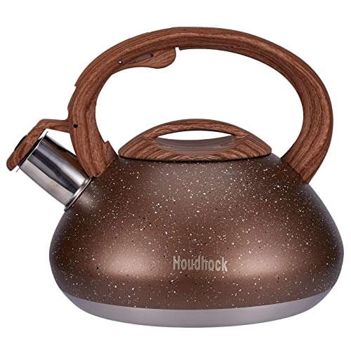 Tea Kettle, 2.5 Liter Loud Stovetop Whistling Teakettle with Cool Grip Ergonomic Handle Food Grade Stainless Steel Teapot for Tea, Coffee, Milk Marbling Brown