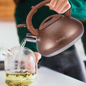 Tea Kettle, 2.5 Liter Loud Stovetop Whistling Teakettle with Cool Grip Ergonomic Handle Food Grade Stainless Steel Teapot for Tea, Coffee, Milk Marbling Brown