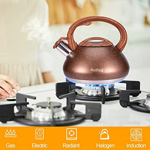 Tea Kettle, 2.5 Liter Loud Stovetop Whistling Teakettle with Cool Grip Ergonomic Handle Food Grade Stainless Steel Teapot for Tea, Coffee, Milk Marbling Brown