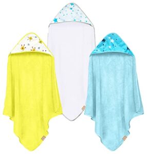 coral dock 3 pack baby hooded bath towel sets, ultra absorbent baby essentials item for newborn boy girl, baby bath shower towel gifts for infant and toddler - blue star crown