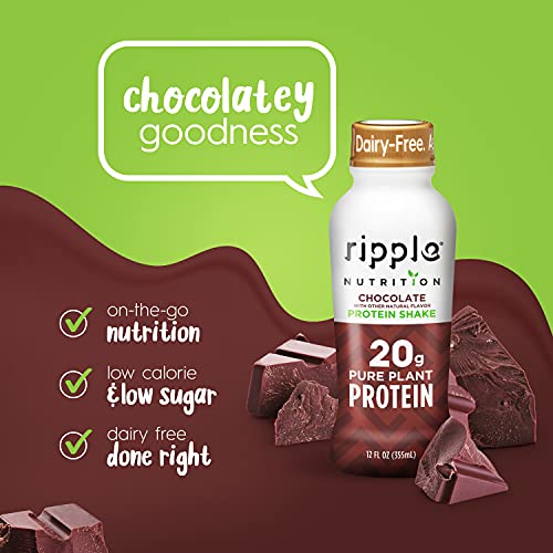 Ripple Vegan Protein Shake, Chocolate 12 Fl Oz (12 Pack) & Ripple Vegan 8 oz Dairy-Free Milk, Chocolate (12 Pack) | 24 Pack