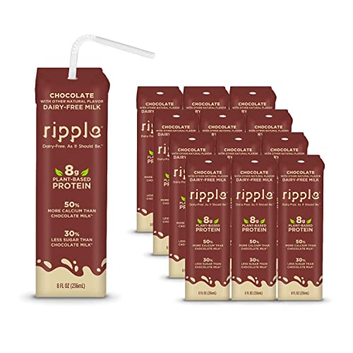 Ripple Vegan Protein Shake, Chocolate 12 Fl Oz (12 Pack) & Ripple Vegan 8 oz Dairy-Free Milk, Chocolate (12 Pack) | 24 Pack