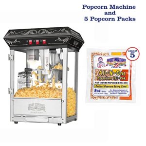 Good Time Countertop Popcorn Machine – 3 Gallon Popcorn Popper, 8oz Kettle, Warmer, and 5 All-in-One Popcorn Packs by Great Northern Popcorn (Black)