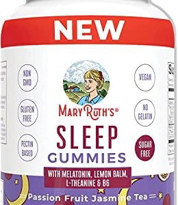 MaryRuth's Melatonin 5mg Sleep Gummy with L-Theanine | Lemon Balm | Vitamin B6 | Sugar-Free | Relaxation | Vegan | Non-GMO | Gluten Free | 60 Count