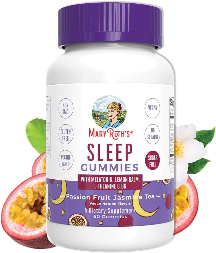 MaryRuth's Melatonin 5mg Sleep Gummy with L-Theanine | Lemon Balm | Vitamin B6 | Sugar-Free | Relaxation | Vegan | Non-GMO | Gluten Free | 60 Count