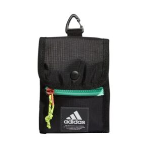 adidas neck pouch crossbody travel and festival wallet, black/pulse mint green/semi coral fusion pink, one size