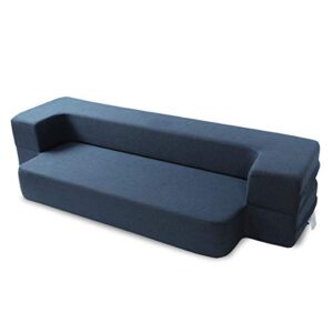 maxdivani wotu 10 inch folding sofa bed couch full size memory foam mattress convertible sofa floor couch sleeper sofa foam l75*w54*h10, dark blue