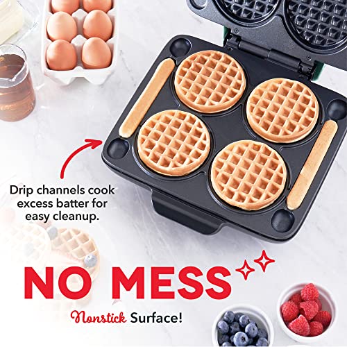 DASH Multi Mini Waffle Maker: Four Mini Waffles, Perfect for Families and Individuals, 4 Inch Dual Non-stick Surfaces with Quick Release & Easy Clean - Aqua