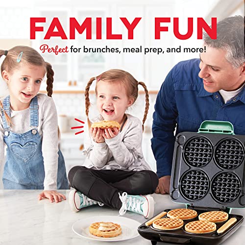 DASH Multi Mini Waffle Maker: Four Mini Waffles, Perfect for Families and Individuals, 4 Inch Dual Non-stick Surfaces with Quick Release & Easy Clean - Aqua