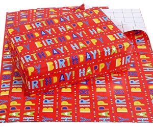 camkuzon birthday wrapping paper with cut lines on reverse - 3 large sheets colorful happy birthday gift wrap for girls boys kids women men baby shower party - 27 inch x 39.4 inch per sheet