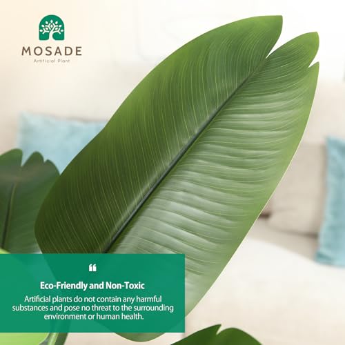 MOSADE 4FT Artificial Bird of Paradise Plant,Tall Fake Tropical Palm Tree with Woven Seagrass Basket, Realistic Faux Tree,8 Detachable Trunks Silk Plants for Modern Home Décor Indoor Office