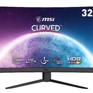 MSI Optix G32CQ4 E2 QHD 1500R Curvature 16:9 Aspect Ratio Non-Glare Super Narrow Bezel 1ms 2560 x 1440 170Hz Refresh Rate Tilt Adjustment AMD FreeSync 32",Black