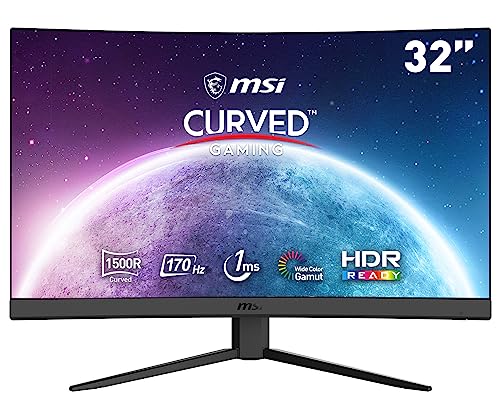 MSI Optix G32CQ4 E2 QHD 1500R Curvature 16:9 Aspect Ratio Non-Glare Super Narrow Bezel 1ms 2560 x 1440 170Hz Refresh Rate Tilt Adjustment AMD FreeSync 32",Black