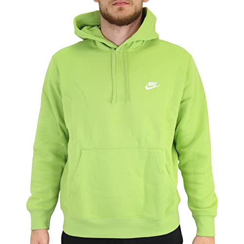 Nike Men's Sportswear Club Fleece Hooded Long Sleeve top, Vivid Green/Vivid Green/White, XL