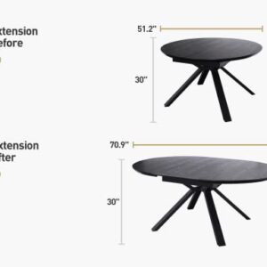 Acanva Extension Oval/Round Dining Table for 6, Expandable Butterfly Leaf & Sturdy Base, Suit for Kitchen, Living Room & Apartment, 51.2”W(+19.7”) x 51.2”D x 30.1”H, Black