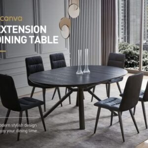 Acanva Extension Oval/Round Dining Table for 6, Expandable Butterfly Leaf & Sturdy Base, Suit for Kitchen, Living Room & Apartment, 51.2”W(+19.7”) x 51.2”D x 30.1”H, Black