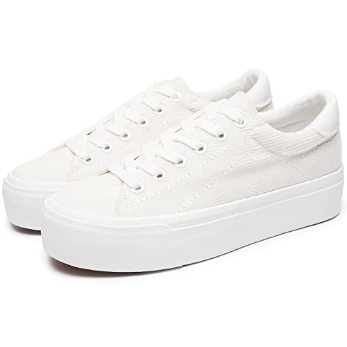 THATXUAOV Womens Platform Sneakers White Tennis Shoes Casual Low Top Fashion Sneakers(White,US7