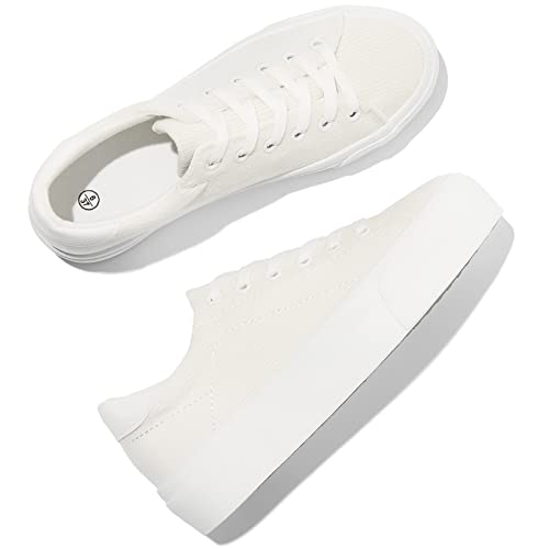 THATXUAOV Womens Platform Sneakers White Tennis Shoes Casual Low Top Fashion Sneakers(White,US7