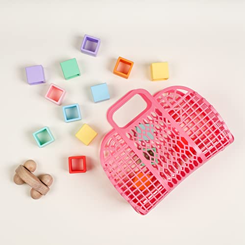 BABANA Jelly Beach Bags - Reusable Gift Basket - Girls , Toddler, Kids Retro Purse - Halloween, Bridal Shower, Easter (Small) - Rose Pink
