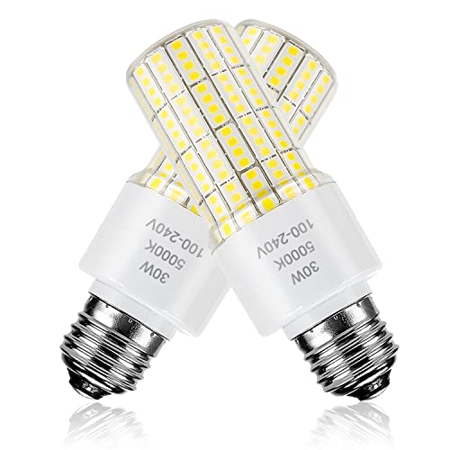 RIUVAO 2 Pack Led Light Bulb Equivalent 250w 3750 Lumen 5000K Cool Daylight White 30W Waterproof Corn Bulb E26/E27 Medium Base for Outdoor Indoor Garage Workshop Backyard