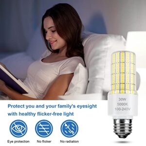 RIUVAO 2 Pack Led Light Bulb Equivalent 250w 3750 Lumen 5000K Cool Daylight White 30W Waterproof Corn Bulb E26/E27 Medium Base for Outdoor Indoor Garage Workshop Backyard