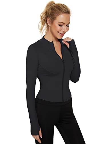 LUYAA Women's Black Workout Jacket Zip Up Athletic Activewear Cropped Jackets S