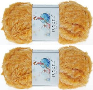yuyoye super soft fluffy fur yarn for crochet and knitting, faux fur thick & quick bulky yarn (700-ginger)
