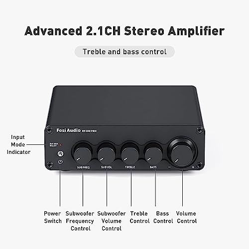 Fosi Audio BT30D Pro TPA3255 Hi-Fi Bluetooth 5.0 Stereo Audio Receiver Amplifier 2.1 Channel Mini Class D Integrated Amp 165 Watt x2+350 Watt for Home Outdoor Desktop Bookshelf Speakers/Subwoofers