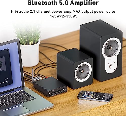 Fosi Audio BT30D Pro TPA3255 Hi-Fi Bluetooth 5.0 Stereo Audio Receiver Amplifier 2.1 Channel Mini Class D Integrated Amp 165 Watt x2+350 Watt for Home Outdoor Desktop Bookshelf Speakers/Subwoofers