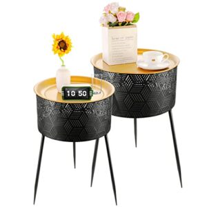 jeroal round side table set of 2, end table with durable iron legs support, small side accent table with storage for living room bedroom outdoor and small space, easy assembly.