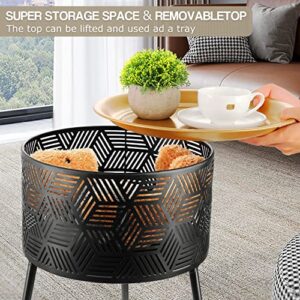 JEROAL Round Side Table Set of 2, End Table with Durable Iron Legs Support, Small Side Accent Table with Storage for Living Room Bedroom Outdoor and Small Space, Easy Assembly.