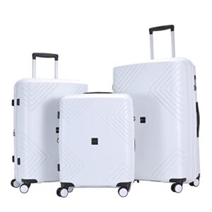 ginzatravel rune series expandable 3 luggage sets,lightweight hardside suitcase with spinner wheels tsa lock,pp material business fashion suitcase (white, 3-piece set(20"/24"/28"))