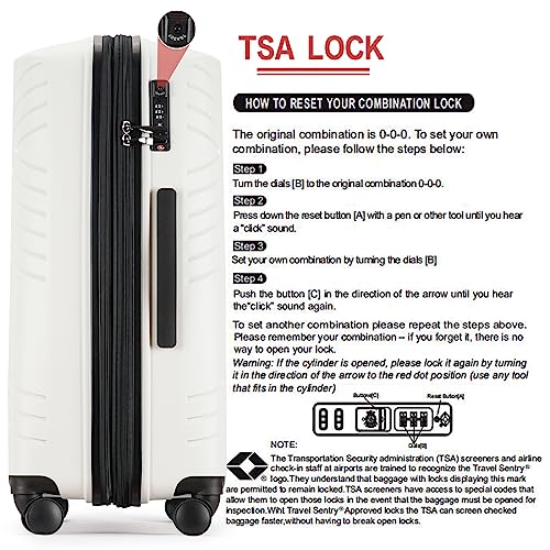GinzaTravel Rune series expandable 3 Luggage Sets,Lightweight Hardside Suitcase With Spinner Wheels TSA Lock,PP material business fashion suitcase (White, 3-Piece Set(20"/24"/28"))