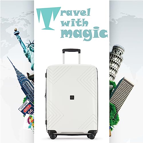 GinzaTravel Rune series expandable 3 Luggage Sets,Lightweight Hardside Suitcase With Spinner Wheels TSA Lock,PP material business fashion suitcase (White, 3-Piece Set(20"/24"/28"))