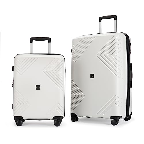 GinzaTravel Rune series expandable 2 Luggage Sets,Lightweight Hardside Suitcase With Spinner Wheels TSA Lock,PP material business fashion suitcase (White, 2-Piece Set(20"/28"))